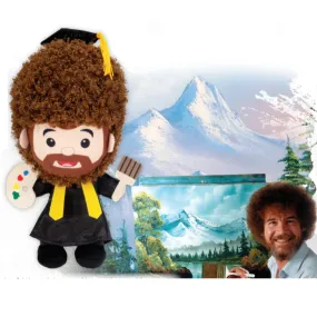 10" Bob Ross with Paint Brush and Color Palette Stuffed Plush in Graduation Cap and Gown