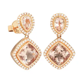 18ct Rose Gold 7.55ct Morganite & Diamond Drop Earrings