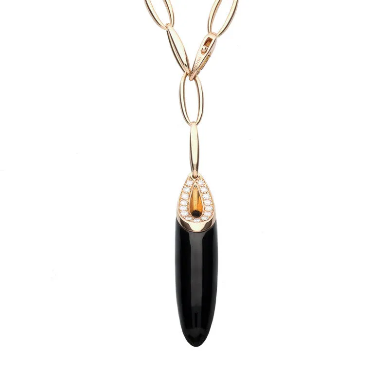 18ct Rose Gold Whitby Jet Diamond Torpedo Necklace