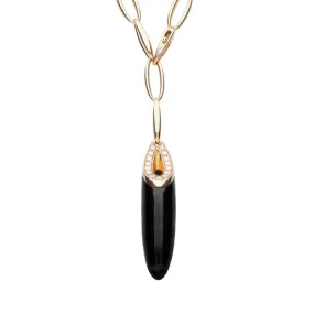 18ct Rose Gold Whitby Jet Diamond Torpedo Necklace