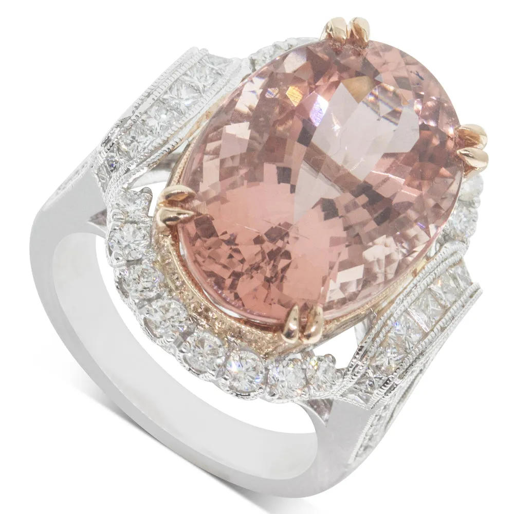 18ct White & Rose Gold 13.84ct Morganite & Diamond Ring