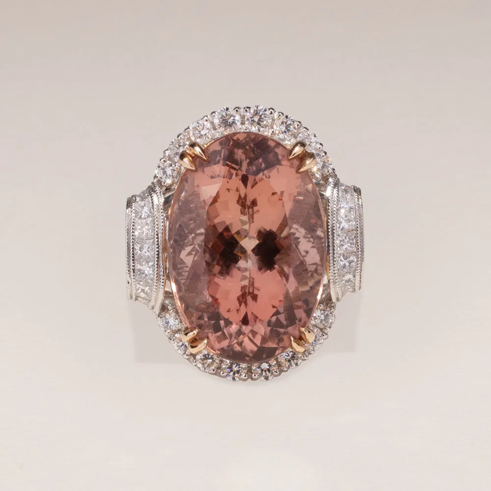 18ct White & Rose Gold 13.84ct Morganite & Diamond Ring