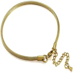 Adjustable Gold 3mm Steel Snake Chain Bead Charm Bracelet