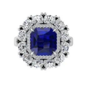 Asscher Cut Sapphire and Diamond Ring