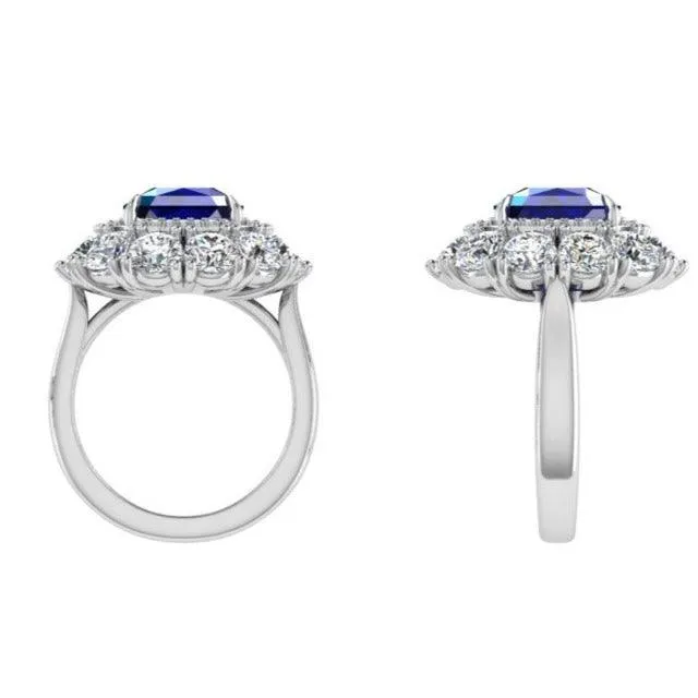 Asscher Cut Sapphire and Diamond Ring