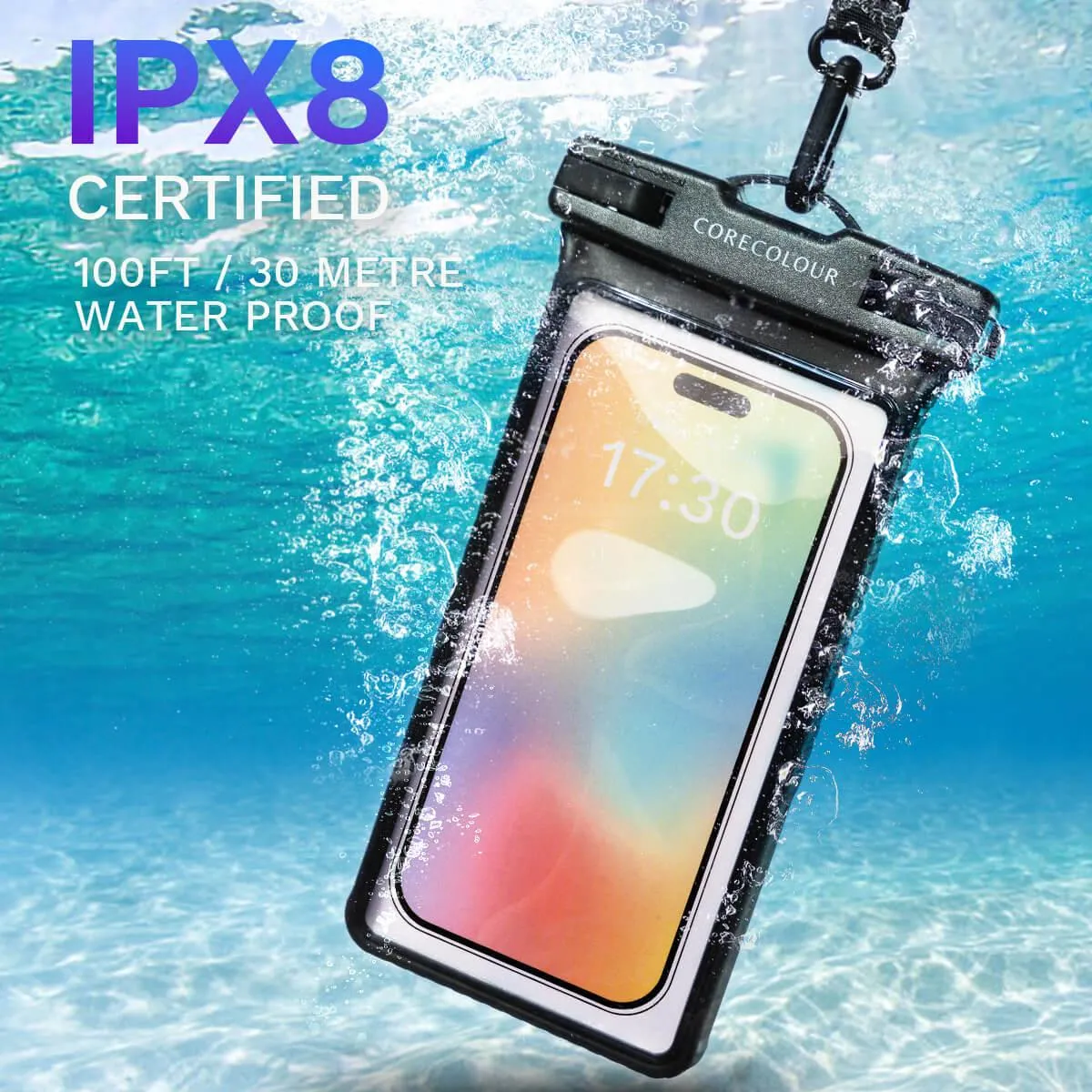 Blue IPX8 Certified Water Proof Bag with Lanyard