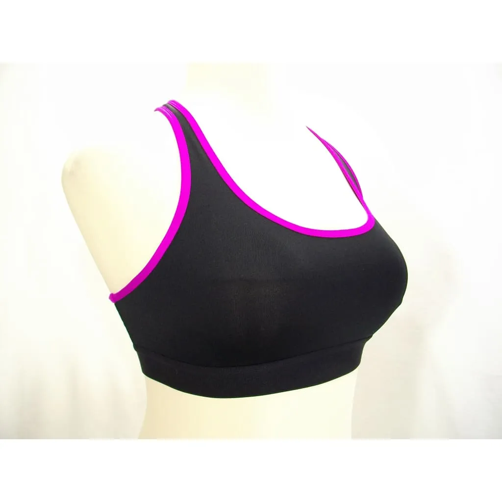 Champion B0791 Compression Racerback Wire Free Sports Bra MEDIUM Black with Purple Trim