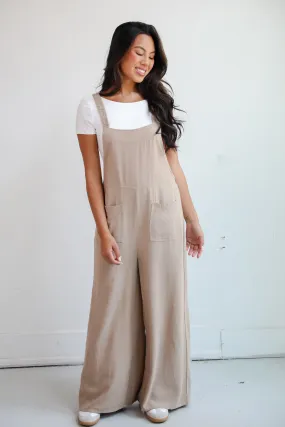 Charm And Poise Taupe Linen Jumpsuit