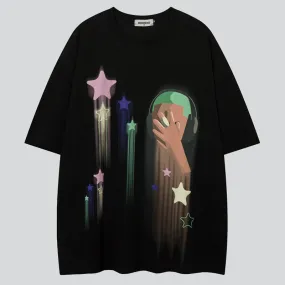 Cute Colorful Stars Print Couple Tees