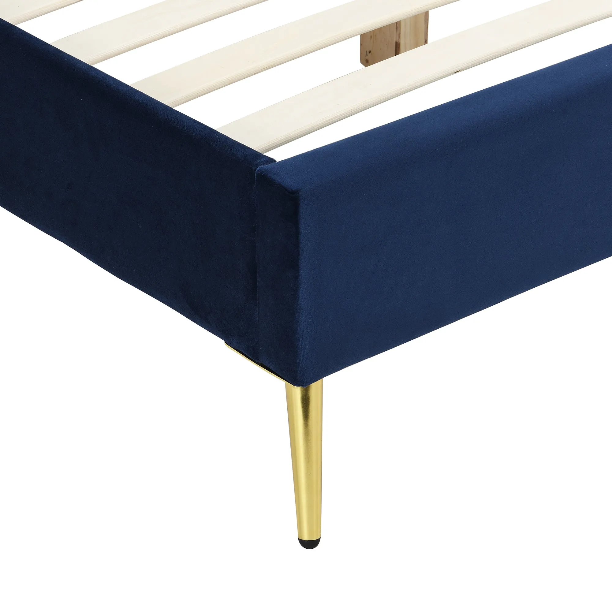 Gidea Velvet Upholstered Bed Frame with Scalloped Headboard & Golden Chrome Legs