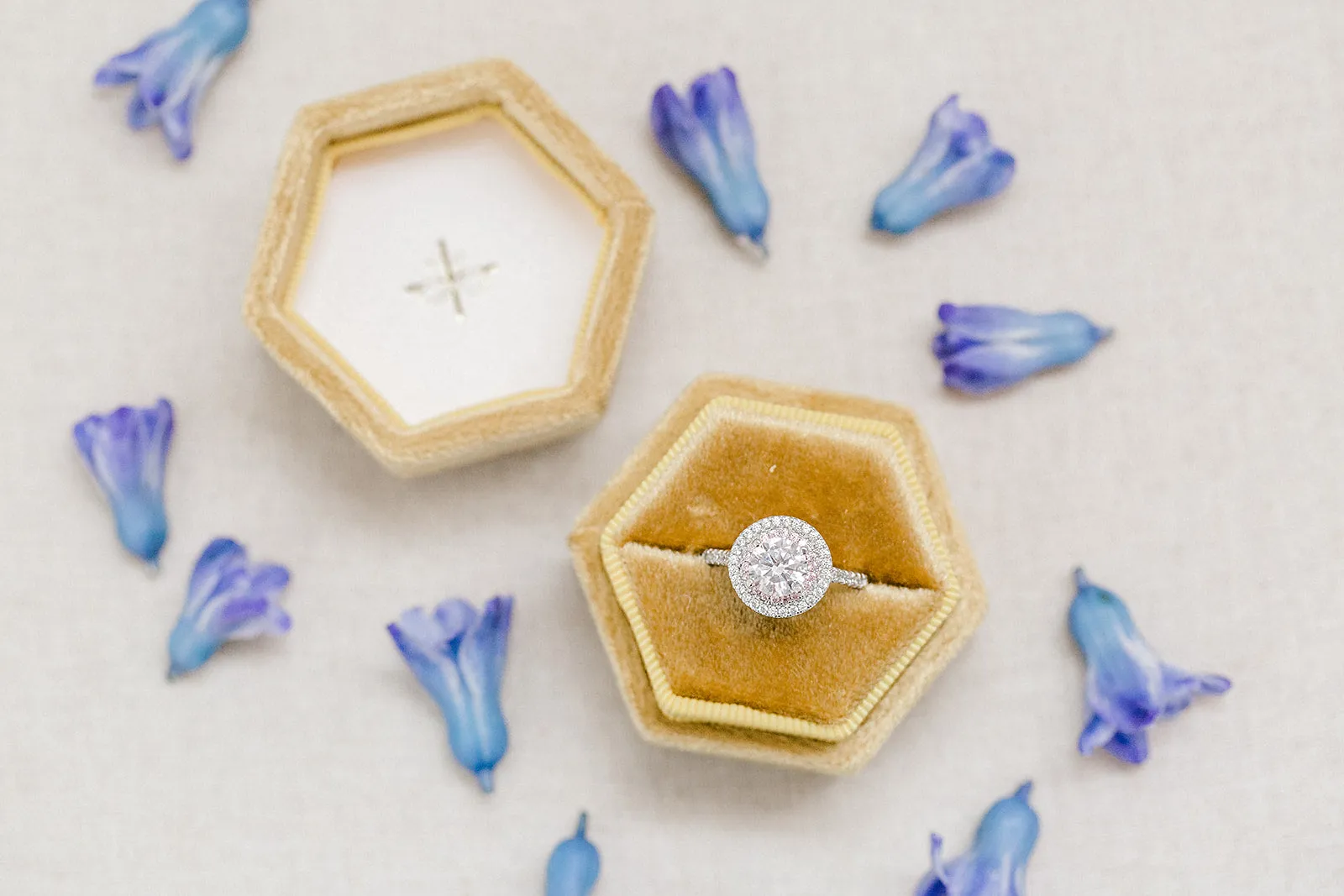 Golden Yellow Velvet Hexagon Ring Box