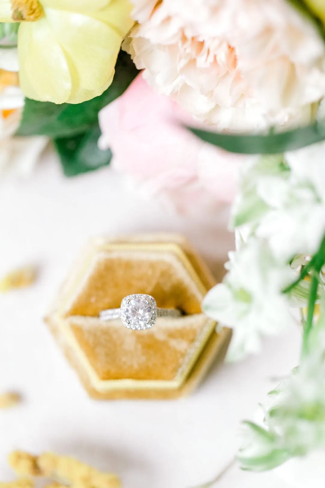 Golden Yellow Velvet Hexagon Ring Box