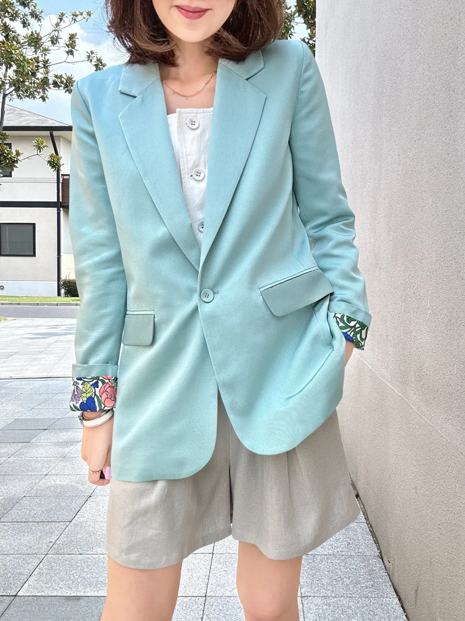 Green Patch Pocket Single Button Longline Blazer