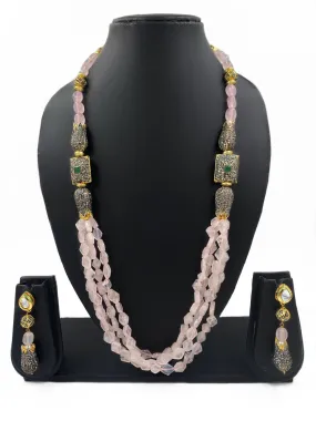 Handcrafted Semi Precious Pink Rose Quartz Beads Necklace By Gehna Shop