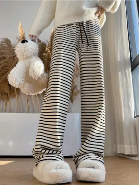 High Waist Loose Thick Striped Long Pants