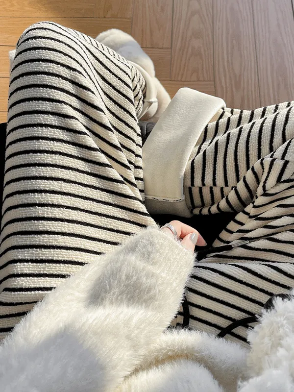 High Waist Loose Thick Striped Long Pants