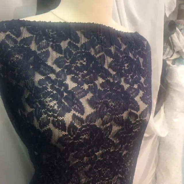 Mini Pleated Floral Lace -Navy