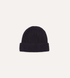 Navy Cashmere Ribbed Knit Beanie