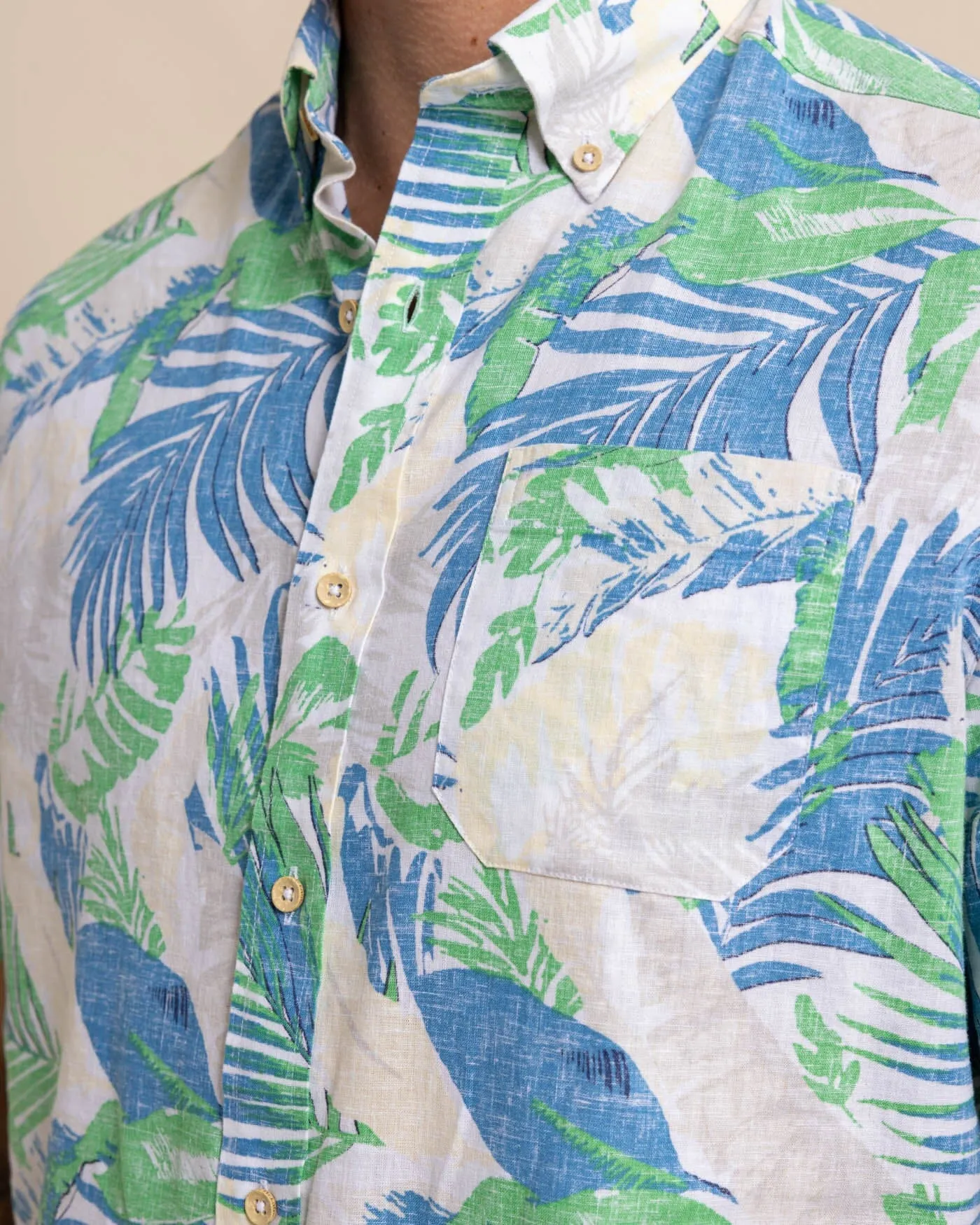 Paradise Palms Linen Rayon Short Sleeve Sport Shirt