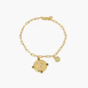 Peridot Leo Zodiac Gold Plated Silver Chain Bracelet