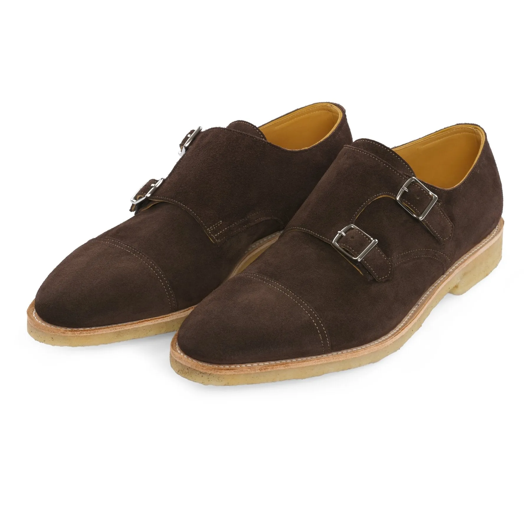 "William" Double-Monk Suede Shoes in Brown