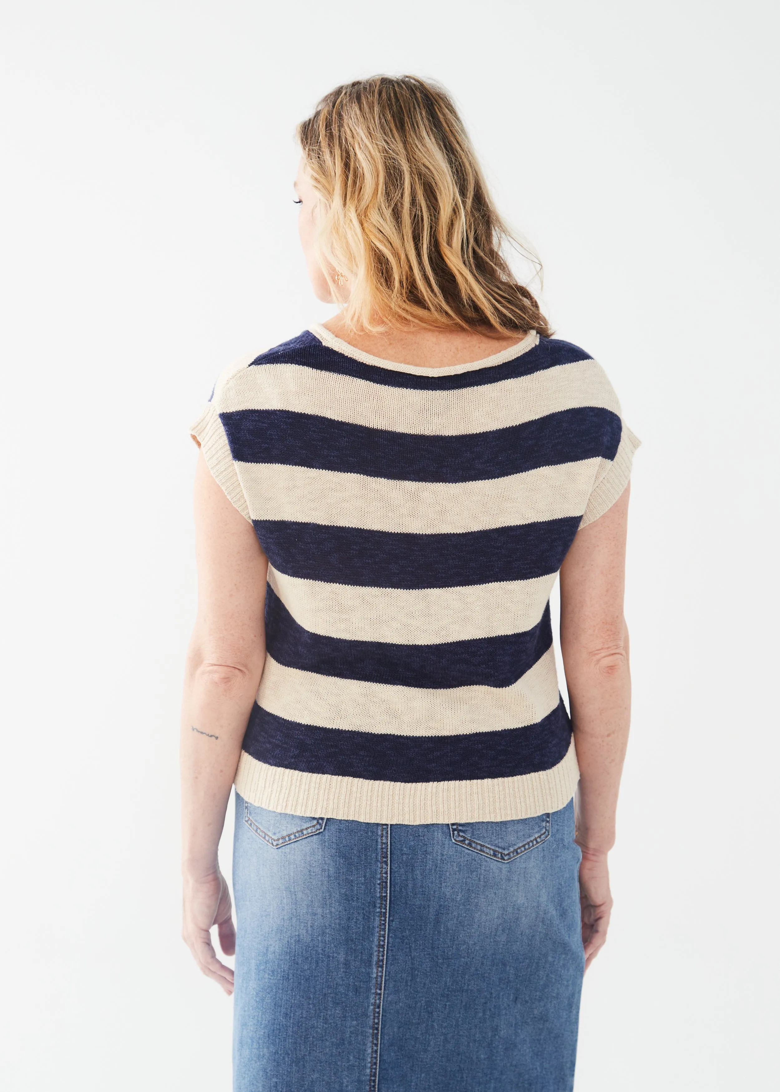 Short Sleeve Striped Sweater