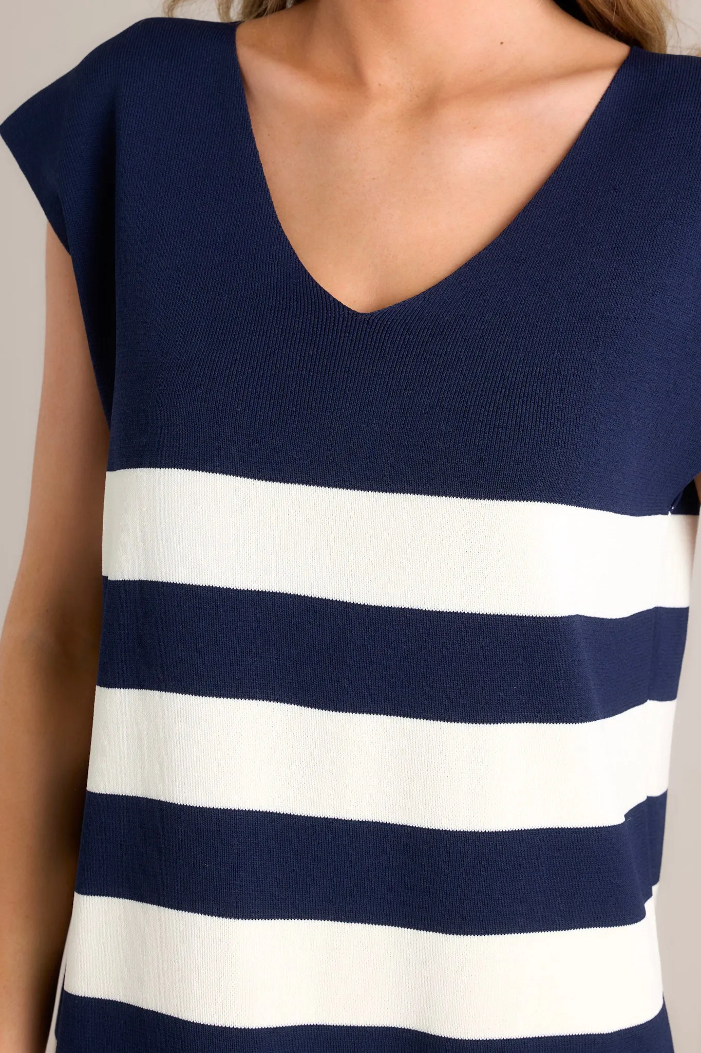 So It Goes Navy Stripe Cap Sleeve Mini Dress