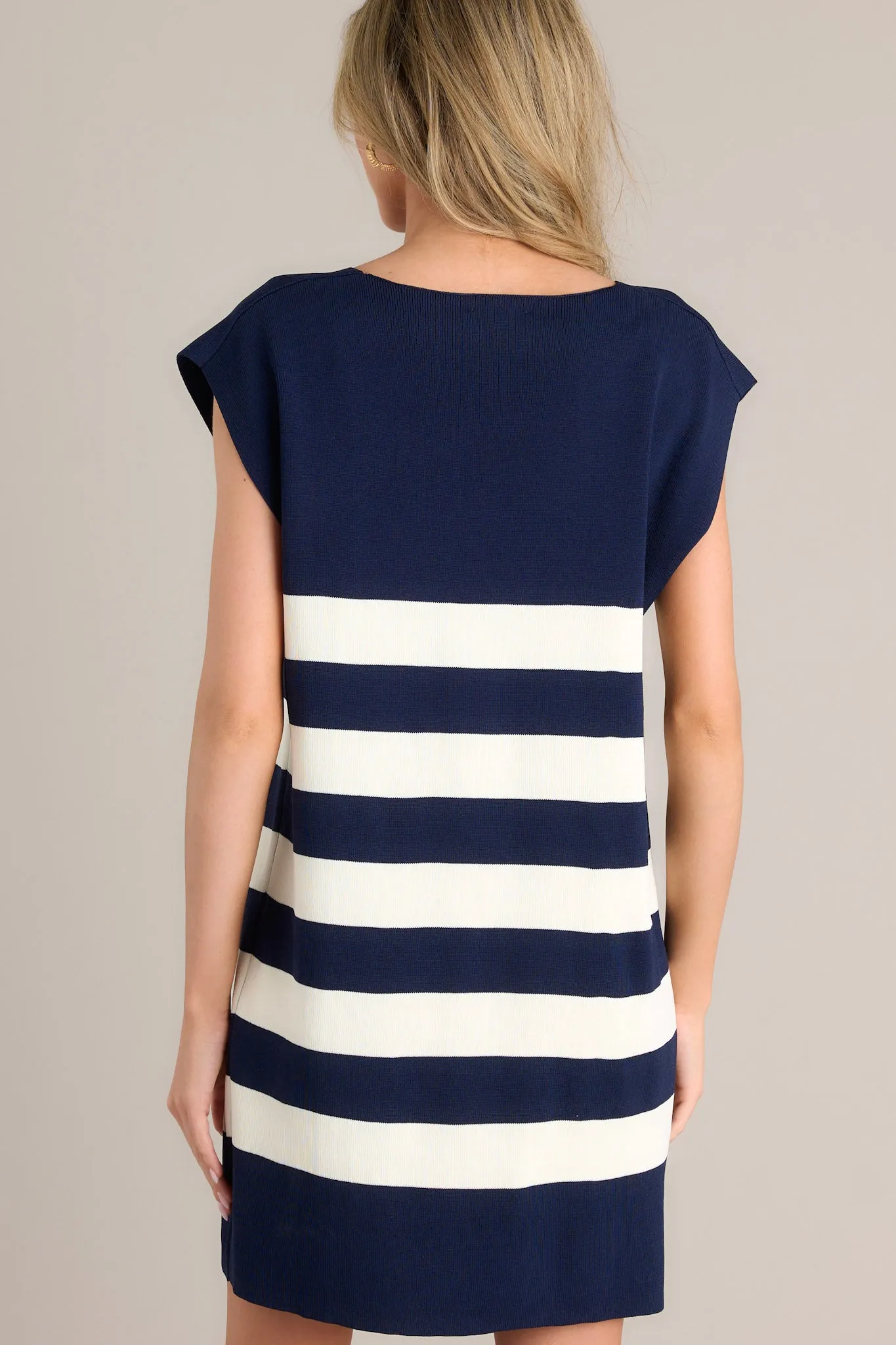 So It Goes Navy Stripe Cap Sleeve Mini Dress