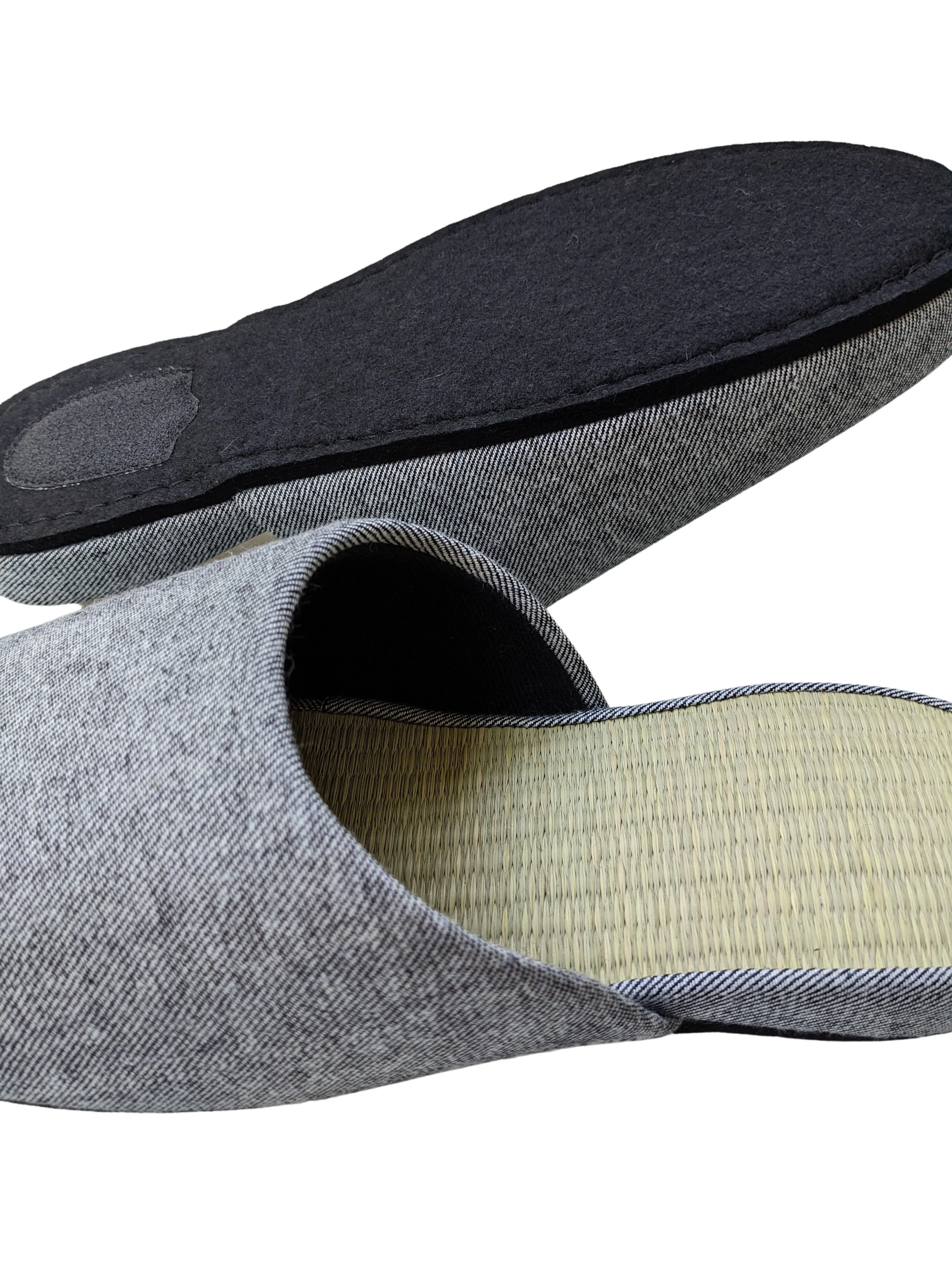 TATAMI Denim Slippers B-Type  [Black Wool Felt Sole] / Simple [Denim Hiroshima]