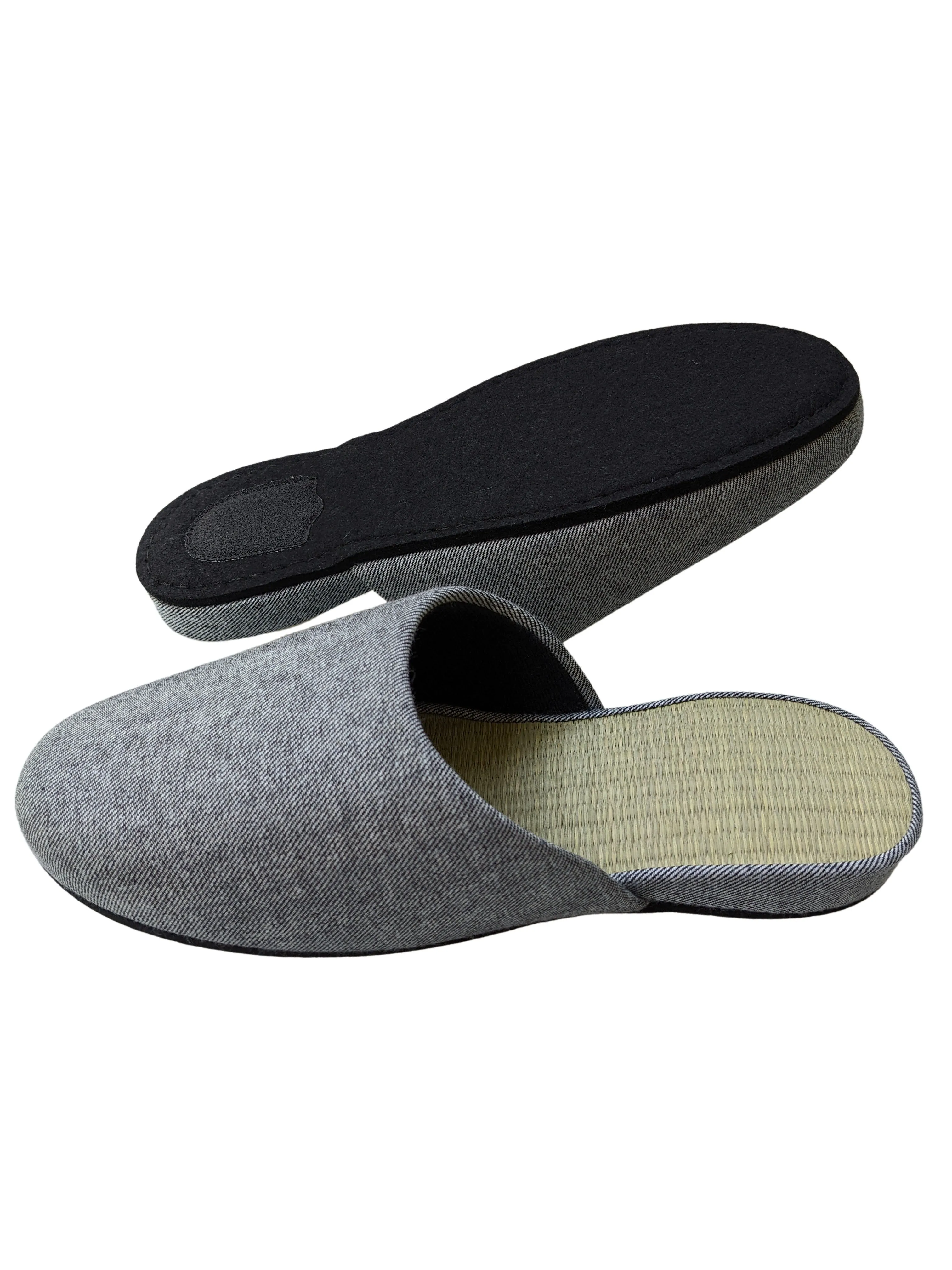 TATAMI Denim Slippers B-Type  [Black Wool Felt Sole] / Simple [Denim Hiroshima]