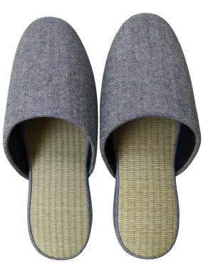 TATAMI Denim Slippers B-Type  [Black Wool Felt Sole] / Simple [Denim Hiroshima]